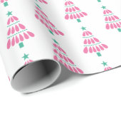 Papier Cadeau Joli sapin de Noël rose et vert (Coin rond)