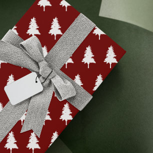 Papier Cadeau Joli sapin de Noël rouge et blanc simple