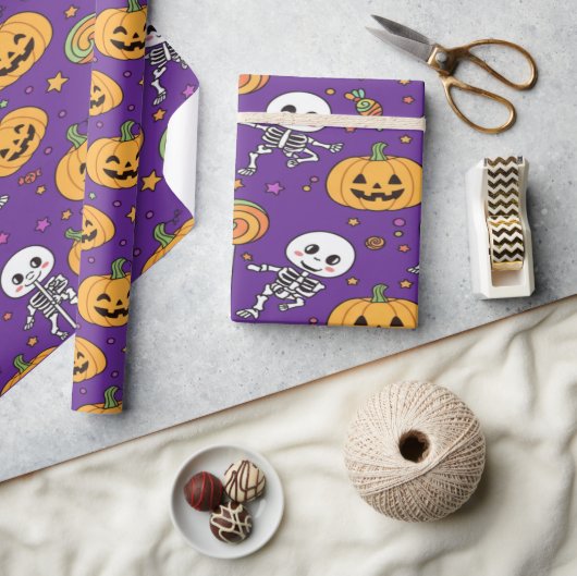 Papier Cadeau Joli Skeleton Amusant Pour Halloween (Artisanat)