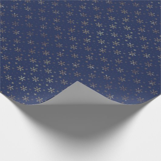 Papier Cadeau Joli Snowflakes Gold Dark Blue Christmas (Coin)