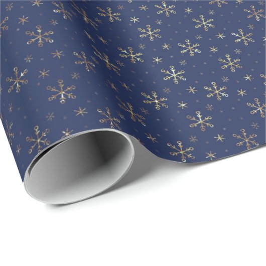 Papier Cadeau Joli Snowflakes Gold Dark Blue Christmas (Coin rond)