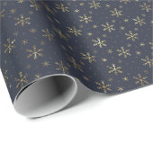 Papier Cadeau Joli Snowflakes Gold Dark Blue Christmas (Coin rond)