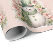 Papier Cadeau Joli Snowman Floral Pink Noël (Coin rond)