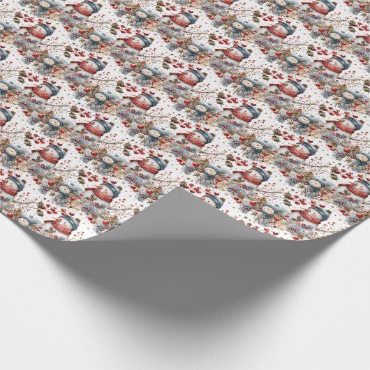 Papier Cadeau Joli Snowman Pays Noël Enveloppement Cadeau (Coin)