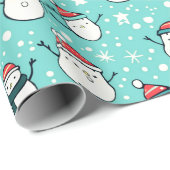 Papier Cadeau Joli Snowmen Snowflakes Green Christmas (Coin rond)