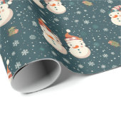 Papier Cadeau Joli Snowmen Snowflakes Green Christmas (Coin rond)