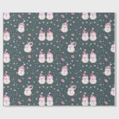 Papier Cadeau Joli Snowmen Snowflakes Green Christmas (Plat)