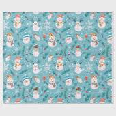 Papier Cadeau Joli Snowmen Snowflakes Green Christmas (Plat)