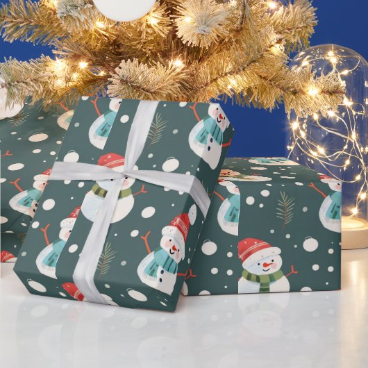 Papier Cadeau Joli Snowmen verdoyant Neige vert Noël (Vacances)