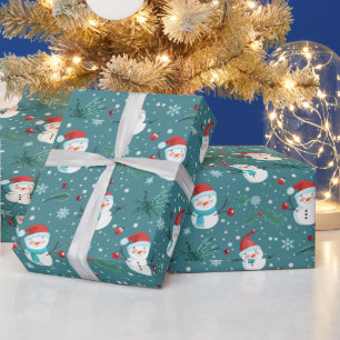 Papier Cadeau Joli Snowmen verdoyant Neige vert Noël
