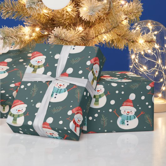 Papier Cadeau Joli Snowmen verdoyant Neige vert Noël (Vacances)