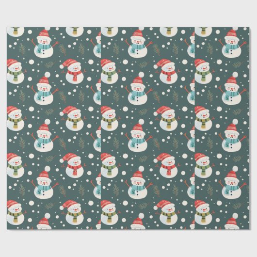 Papier Cadeau Joli Snowmen verdoyant Neige vert Noël (Plat)