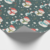 Papier Cadeau Joli Snowmen verdoyant Neige vert Noël (Coin)