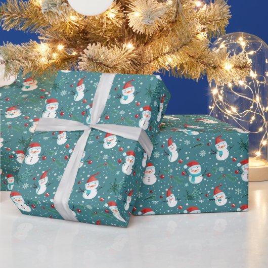 Papier Cadeau Joli Snowmen verdoyant Neige vert Noël (Vacances)