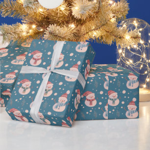 Papier Cadeau Joli Snowmen Vert Neige Bleu de neige Noël