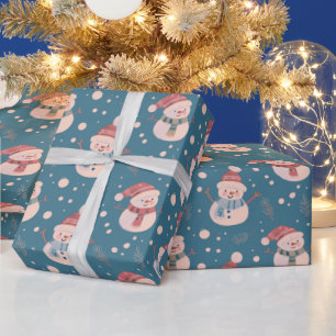 Papier Cadeau Joli Snowmen Vert Neige Bleu de neige Noël