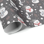 Papier Cadeau Joli Snowmen Vert Neige gris neige Noël (Coin rond)