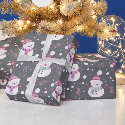 Papier Cadeau Joli Snowmen Vert Neige gris neige Noël (Vacances)