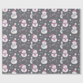 Papier Cadeau Joli Snowmen Vert Neige gris neige Noël (Plat)