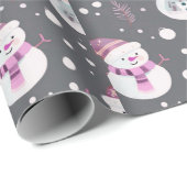 Papier Cadeau Joli Snowmen Vert Neige gris neige Noël (Coin rond)