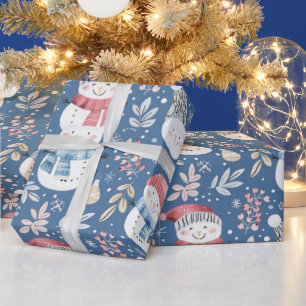 Papier Cadeau Joli Snowmen Vert Snowflakes Bleu Noël