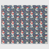 Papier Cadeau Joli Snowmen Vert Snowflakes Bleu Noël (Plat)