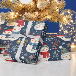 Papier Cadeau Joli Snowmen Vert Snowflakes Bleu Noël