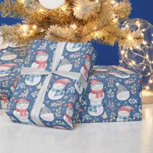 Papier Cadeau Joli Snowmen Vert Snowflakes Bleu Noël