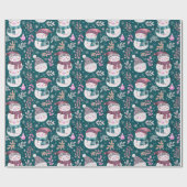 Papier Cadeau Joli Snowmen Vert Snowflakes Vert Noël (Plat)