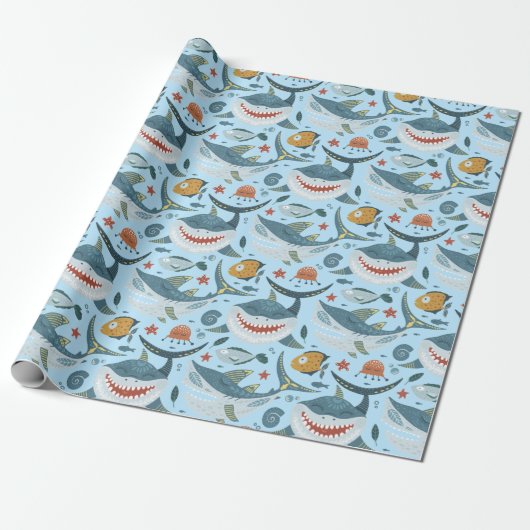 Papier Cadeau Joli Sourire Shark Boy Party Cadfts Motif sans cou (Déroulé)