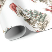 Papier Cadeau Joli squelette de Noël et sapin de Noël (Coin rond)