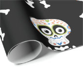 Papier Cadeau Joli squelette imprimé Halloween (Coin rond)