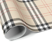 Papier Cadeau Joli Tartan Plaid Beige (Coin rond)