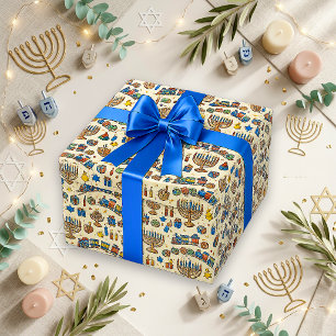 Papier Cadeau Joli train jouet gribouillé crème Hanoukka