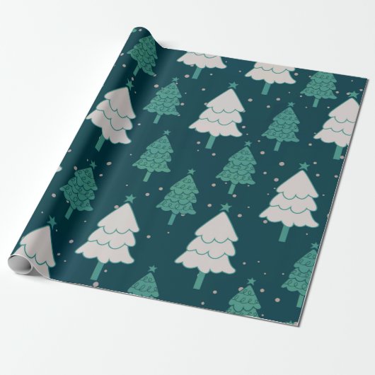 Papier Cadeau Joli Turquoise bleu vert sapin de Noël Motif (Déroulé)