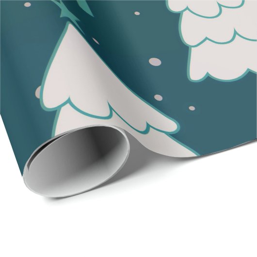 Papier Cadeau Joli Turquoise bleu vert sapin de Noël Motif (Coin rond)