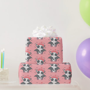 Papier Cadeau Joli Vampire Panda Chauves-souris Fantôme Rose Hal