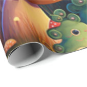 Papier Cadeau Joli vert mignon bébé muchrooms (Coin rond)