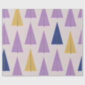 Papier Cadeau Joli violet jaune scandinave arbres de Noël (Plat)