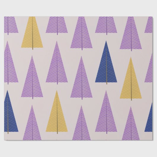 Papier Cadeau Joli violet jaune scandinave arbres de Noël (Plat)