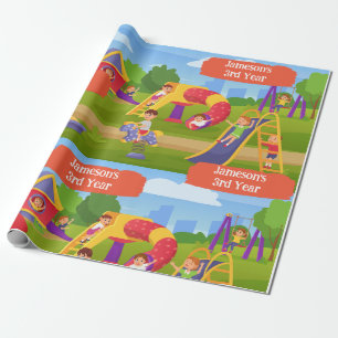 Papier Cadeau Jolie aire de jeu colorée pour enfants Anniversair