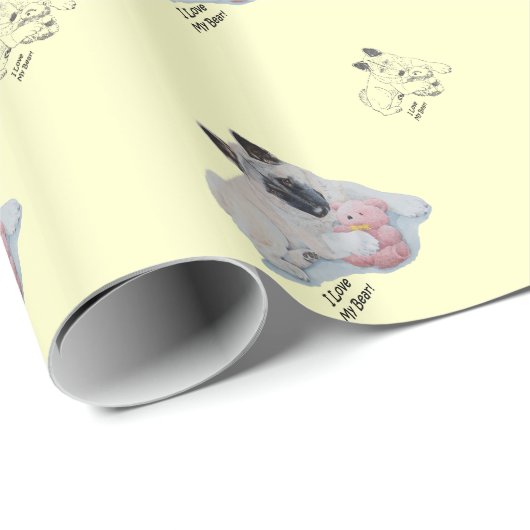 Papier Cadeau Jolie akita japonaise avec art d'ours en peluche r (Coin rond)