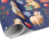 Papier Cadeau Jolie aquarelle Capybara de Noël (Coin rond)