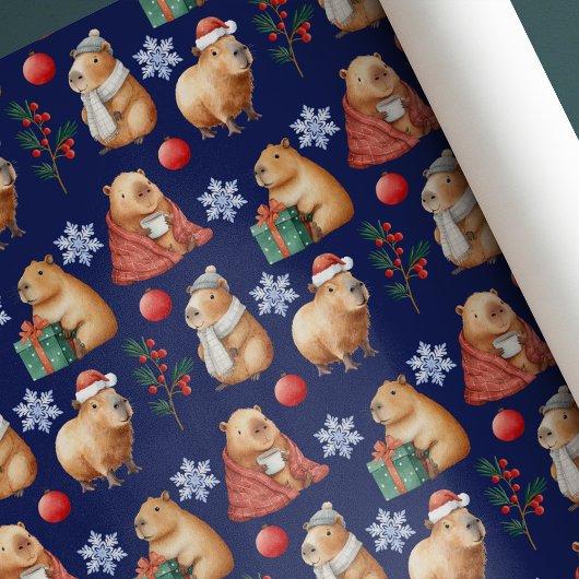 Papier Cadeau Jolie aquarelle Capybara de Noël