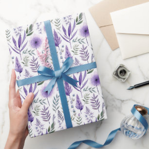 Papier Cadeau Jolie aquarelle Floral Lavande Purple Botanique