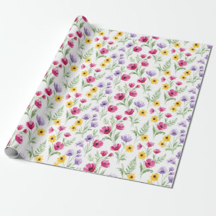 Papier Cadeau Jolie aquarelle florale jaune, violette, rose