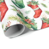 Papier Cadeau Jolie aquarelle rouge et vertes bas (Coin rond)