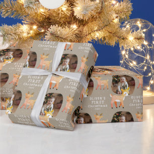 Papier Cadeau Jolie Bébé, 1ère Photo de Noël Renne