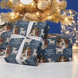 Papier Cadeau Jolie Bébé, 1ère Photo de Noël Renne