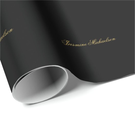 Papier Cadeau Jolie calligraphie chic nom noir et or (Coin rond)